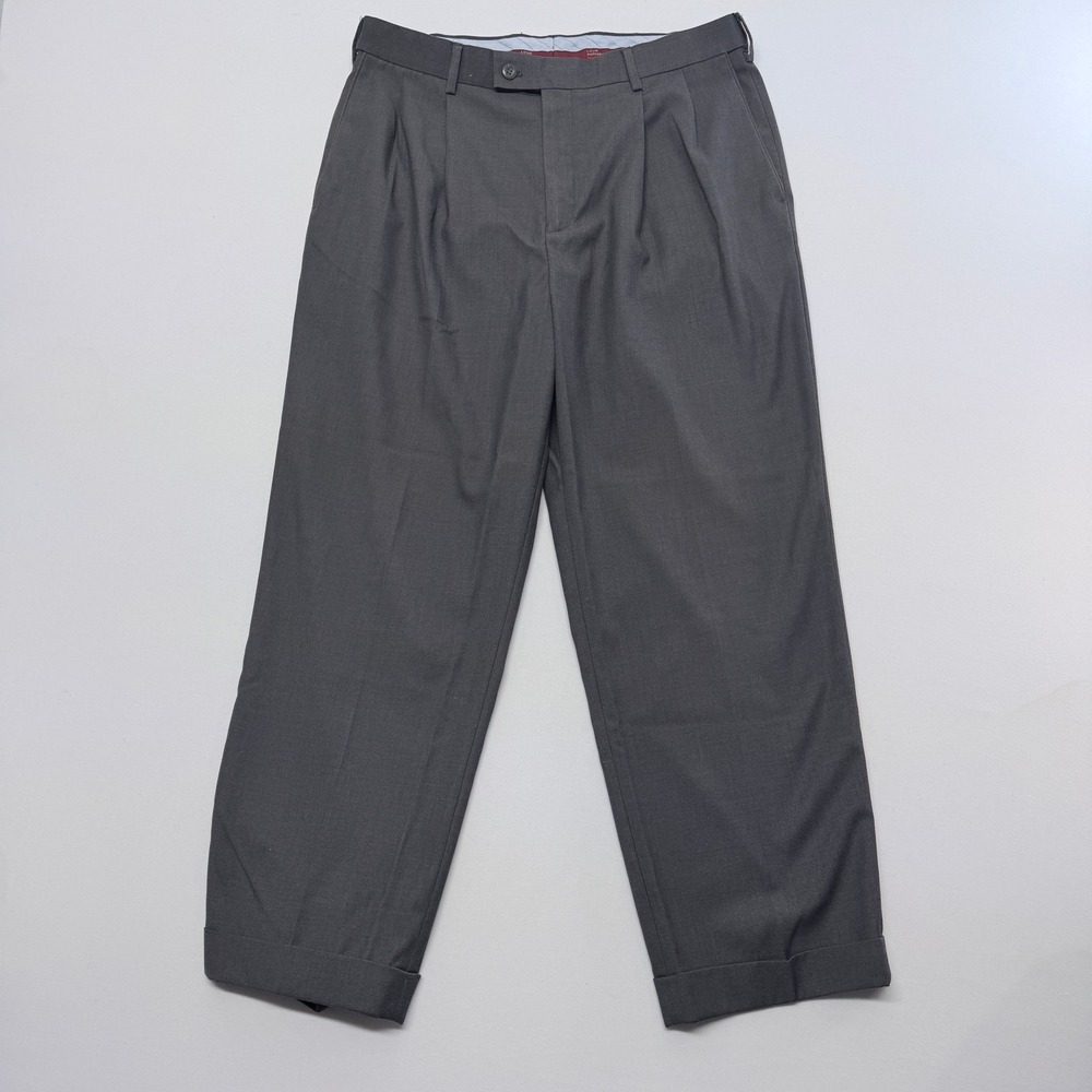 Louis Raphael Rosso Mens 33x30 Gray Pleated Cuffed Dress Pants Trousers